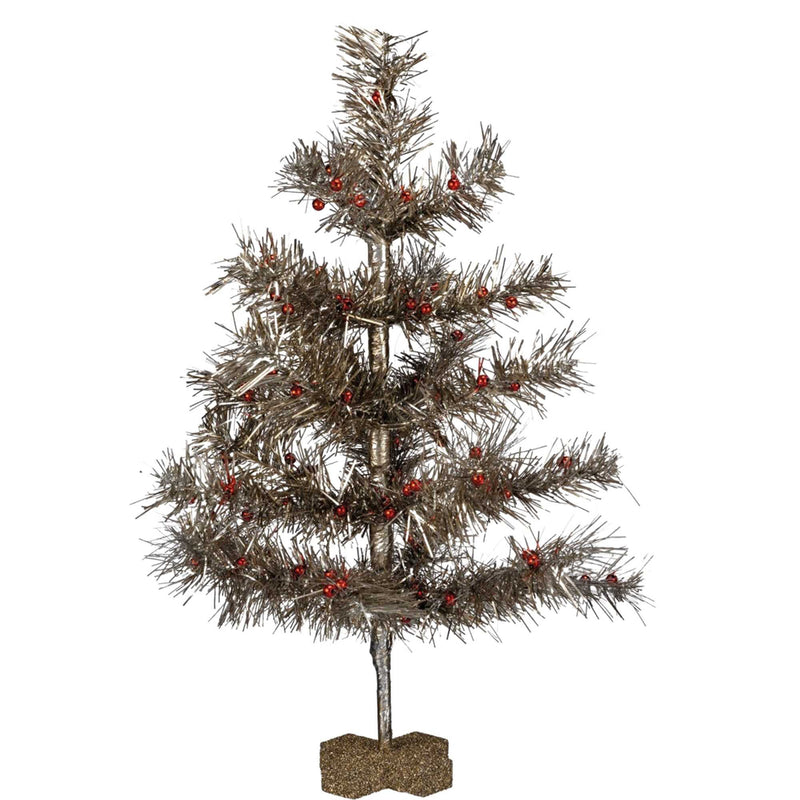 19.00 Inch Tree Lg - Silver Tinsel Christmas Red Berries 107738 (53433)