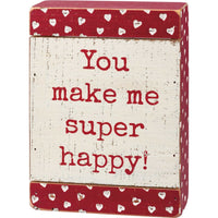 (53434) Primitives By Kathy Slat Sign Box - Super Happy, 7.00 Inch, Hearts Love Couple 108826