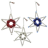 (53582) Santa Land Patriotic Starlets Set / 3, 3.00 Inch, Ornament Beaded American Stars 21R1070