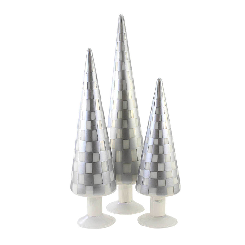 18.25 Inch Gray Trees Set/3 Checkered Glass Tree Cd1624gy (53672)