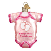 (53928) Old World Christmas Pink Baby Onesie Glittered, 3.25 Inch, First Christmas 32338.