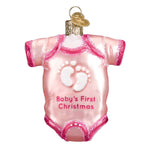 Old World Christmas Pink Baby Onesie Glittered - One Ornament 3.25 Inch, Glass - First Christmas 32338. (53928)
