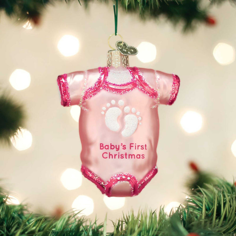 Old World Christmas Pink Baby Onesie Glittered - - SBKGifts.com