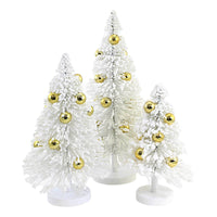 (53935) Christmas White Snow Forest Trees, 13.50 Inch, Gold Bottle Brush Cd1412wg