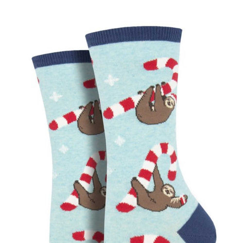 Novelty Socks Heather Blue Merry Slothmas - - SBKGifts.com