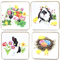 (54274) Tabletop Easter Garden Coasters, 4.00 Inch, Bunny Rabbit Chicks Eggs C46016031