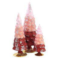 (54299) Christmas Red Glitter Gradient Trees, 11.75 Inch, Christmas Valentines Set/3 Decorative Village Decor Mantle Holiday Cd1607r