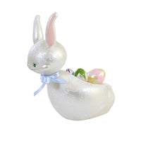 (54365) De Carlini Italian Ornaments Freestanding Bunny & Egg Basket, 6.50 Inch, Easter Decorate Display Rabbit A1831