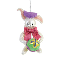 (54387) De Carlini Italian Ornaments Bunny With Striped Egg, 4.25 Inch, Ornament Easter Spring  Artist A5462uav