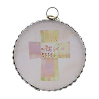 (54681) Round Top Collection Baby Girl Blessings Mini Print, 7.00 Inch, Cross Religious Flowers Y22030