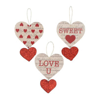 (55263) Valentine's Day Love Letter Heart Ornaments, 4.75 Inch, Glitter Set Three Tl0215s