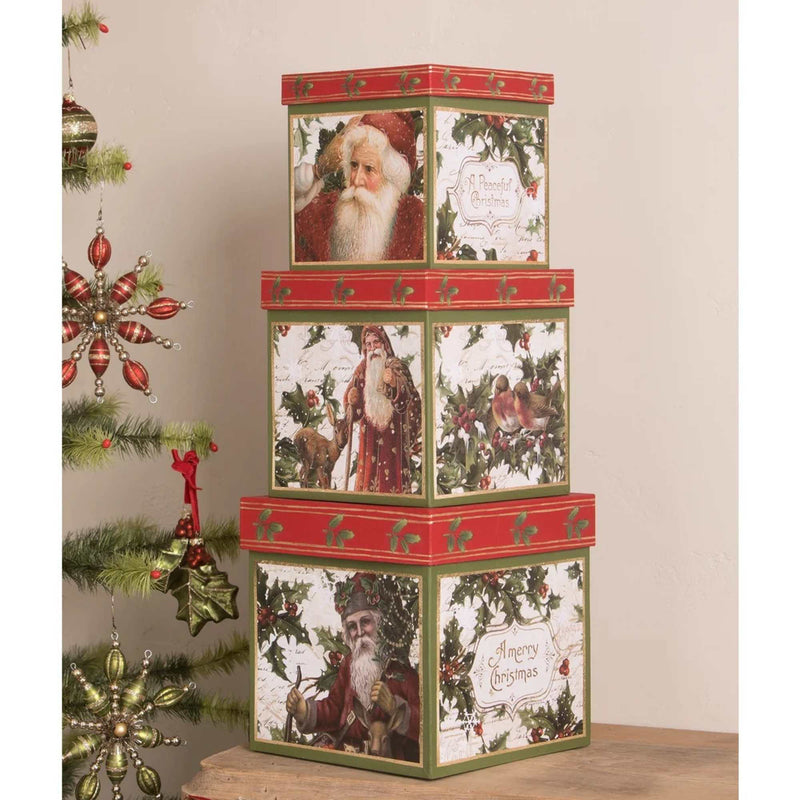 55295 - Christmas Holly Boxes Set/3 Paper Vintage Nesting Tl0233