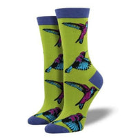 (55494) Novelty Socks Hummingbirds, 14.00 Inch, Citron Graphic Crew Wbn556ctn