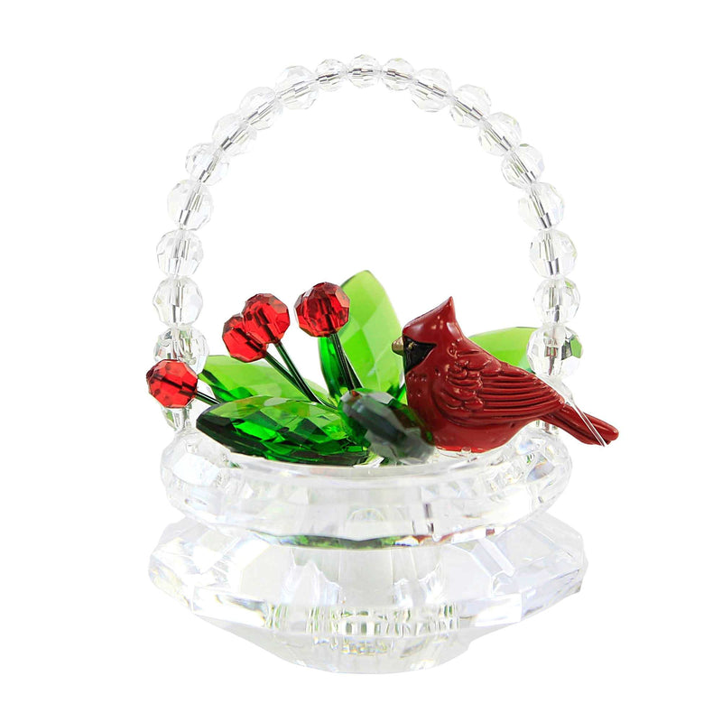 (55668) Crystal Expressions Cardinal Basket, 3.00 Inch, Christmas Red Bird Holly Acryx208