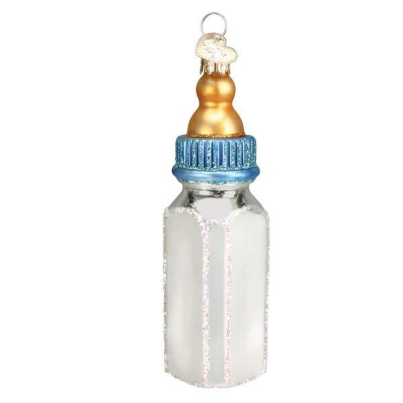 Old World Christmas Boy Baby Bottle - One Ornament 4 Inch, Glass - Keepsake Long Lasting 32497 (55775)