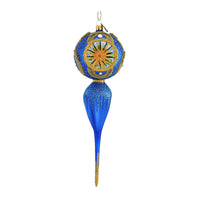 (55952) Blu Bom Blue & Gold Reflector Drop, 9.50 Inch, Ornament Single Ball Sunburst 2022-264