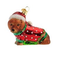 (56197) Old World Christmas Dashing Dachshund Puppy, 2.50 Inch, Ornament Sweater Stocking Cap 12649