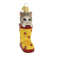 (56216) Old World Christmas Kitten In Rain Boot, 3.50 Inch, Ornament Cat 12606