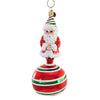 (56350) Blu Bom Peppermint Stripe Santa On Ball, 6.25 Inch, Ornament Christmas Candy Cane 202279