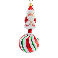 (56351) Blu Bom Peppermint Swirl Santa On Ball, 6.25 Inch, Ornament Christmas Candy Cane 202280