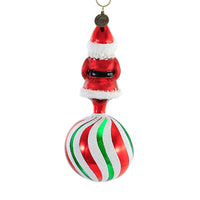 Blu Bom Peppermint Swirl Santa On Ball - - SBKGifts.com