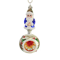 (56352) Blu Bom Santa On Poinsettia Reflector, 6.25 Inch, Ornament Ball Christmas 202277