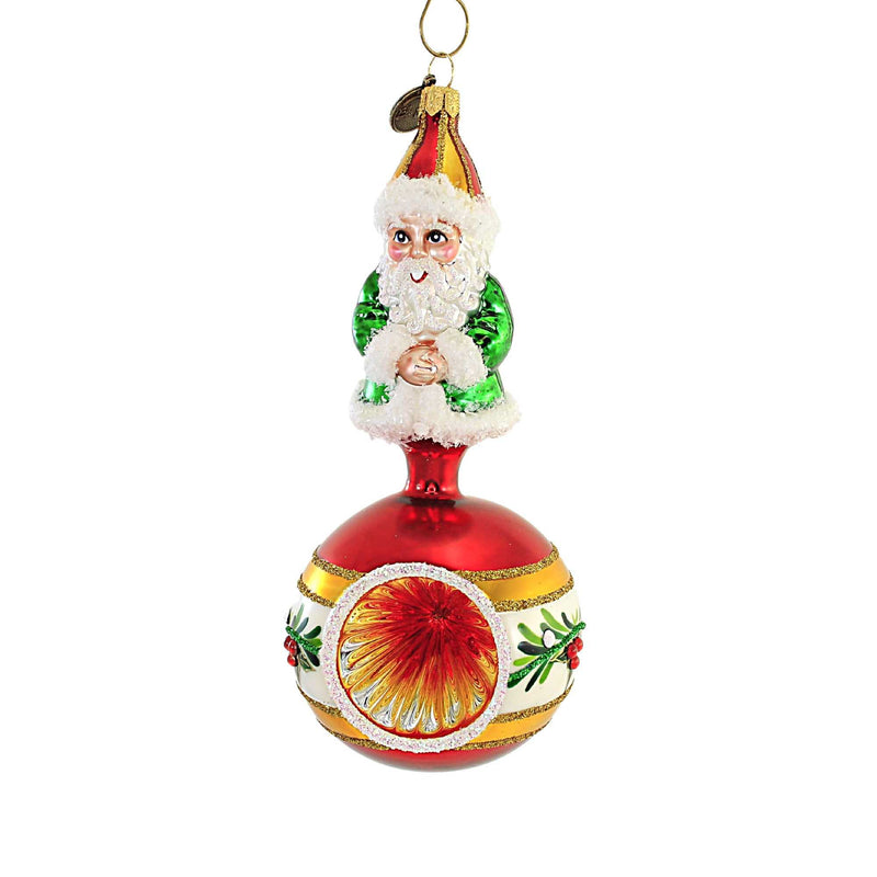 (56353) Blu Bom Santa On Holly Flower Reflector, 6.25 Inch, Ornament Ball Christmas 202278