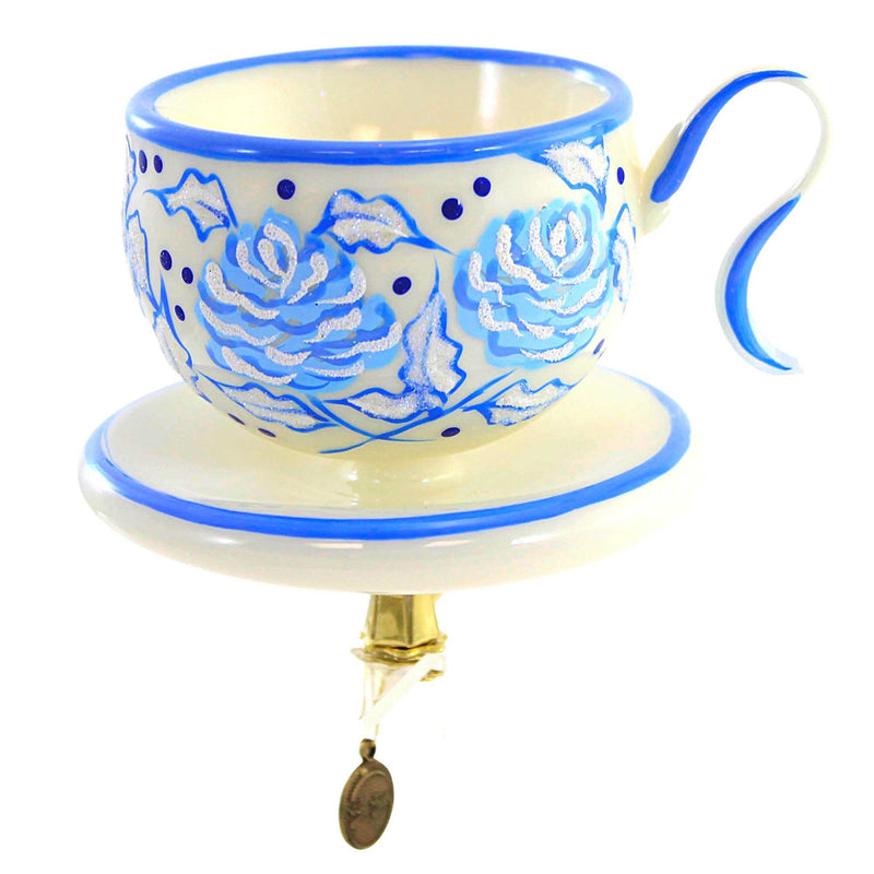 (56363) Blu Bom Wedgewood Blue Floral Teacup, 3.00 Inch, Clip On Ornament Peony Flower 2022165