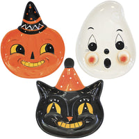 (56448) Tabletop Character Face Plate, 7.00 Inch, Pumpkin Ghost Black Cat H8395