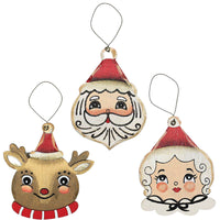 (56499) Holiday Ornament Santa And Mrs Claus & Reindeer, 4.75 Inch, Christmas Rustic Wood Tc00393a