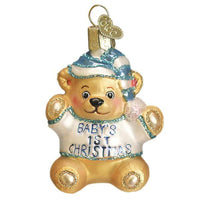 (56575) Old World Christmas Baby Boy's 1St Teddy Bear, 3.00 Inch, Ornament Companionship 12609