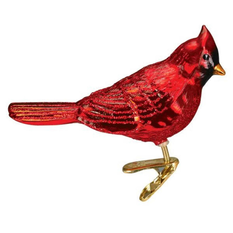 Old World Christmas Shiny Red Northern Cardinal - One Ornament 2 Inch, Glass - Ornament Bird Clip-On 18137 (56859)