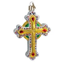 (56860) Old World Christmas Silver Gold Ornate Cross, 4.75 Inch, Ornament Religious Ceremony 36305