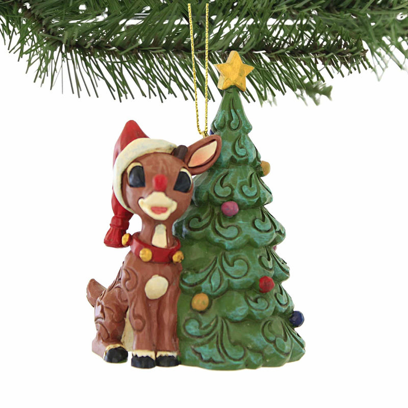 Jim Shore Rudolph Next To Christmas Tree - - SBKGifts.com