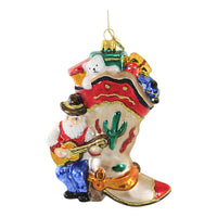 (56940) Huras Cowboy Boot Santa, 6.50 Inch, Ornament Western Texas Guitar Hf151