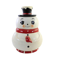 (57002) Tabletop Snowman W/Bird Cookie Jar, 11.75 Inch, Christmas Red Bird Tc00411