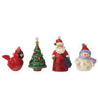 (57372) Jim Shore Set/4 Christms Ornaments, 3.50 Inch, Snoman Santa Tree Cardinal 6011887