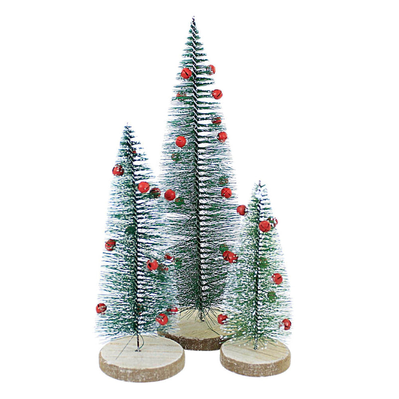 9.25 Inch Green Bristle Trees Jingle Bell St/3 A41429 (57449)