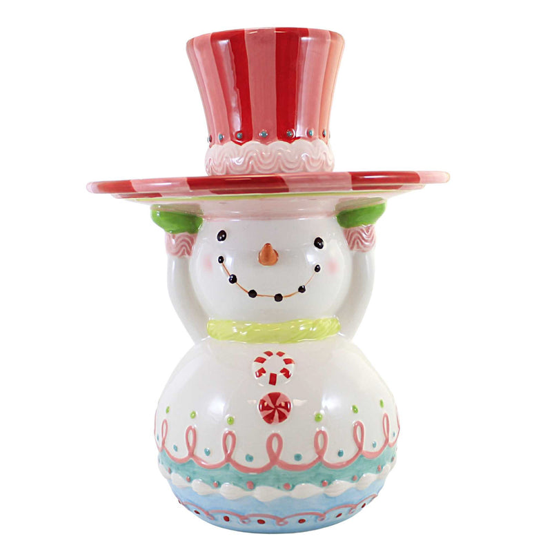 (57504) December Diamonds Sweet Treat Snowman Server S/2, 11.25 Inch, Peppermint Stand 2929303