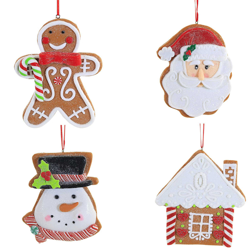 (57535) Holiday Ornament Christmas Gingerbread Cookies, 4.50 Inch, House Snowman Santa D4156