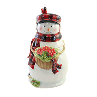 (57575) Tabletop Christmas Lodge Cookie Jar, 12.75 Inch, Snowman Cardinal Biscuit Candy 29049