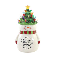 (57655) Tabletop Snowman Cookie Jar Led, 12.00 Inch, Christmas Tree Light-Up Tc00199