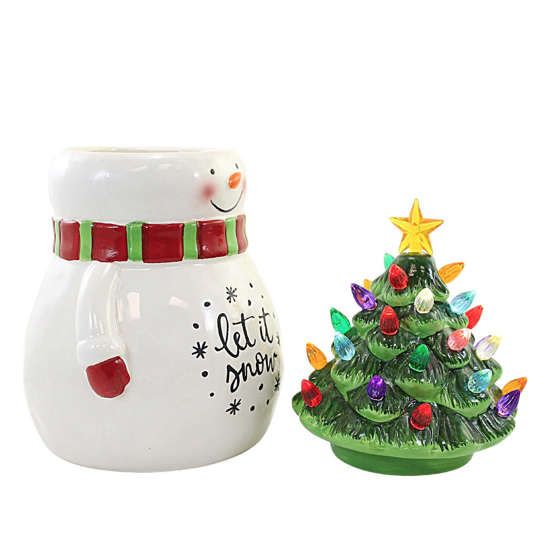 Tabletop Snowman W/Bird Cookie Jar Dolomite Christmas Red Bird