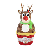 (58343) Christmas Rudolph Cupcake Container, 6.00 Inch, Glittered Red Nose Tl1364