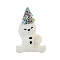 (58349) Christmas Pastel Candy Cane Snowman Tree, 5.50 Inch, Bottle Brush Tree Tl1356