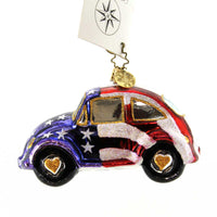 (583) Radko Patriotic Love Bug, 2.50 Inch, Ornament Flag Stripes Stars 3010256