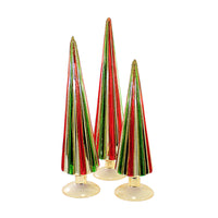 (58415) Christmas Red And Green Pleated Trees, 14.50 Inch, St/3  Decoration Gold Glitter Cd1857