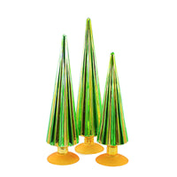 (58421) Christmas Green/Gold Pleated Trees, 14.50 Inch, Christmas St Patrick’S Set/3 Village Decor Decorate Mantle Cd1857gg