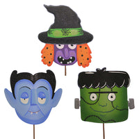 (58460) Halloween Monster Masks Set/3 Stakes, 30.75 Inch, Witch Dracula Frankenstein F22033