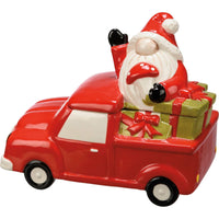 (58693) Tabletop Truck & Santa Treat Jar, 6.50 Inch, Gnome Christmas 112748